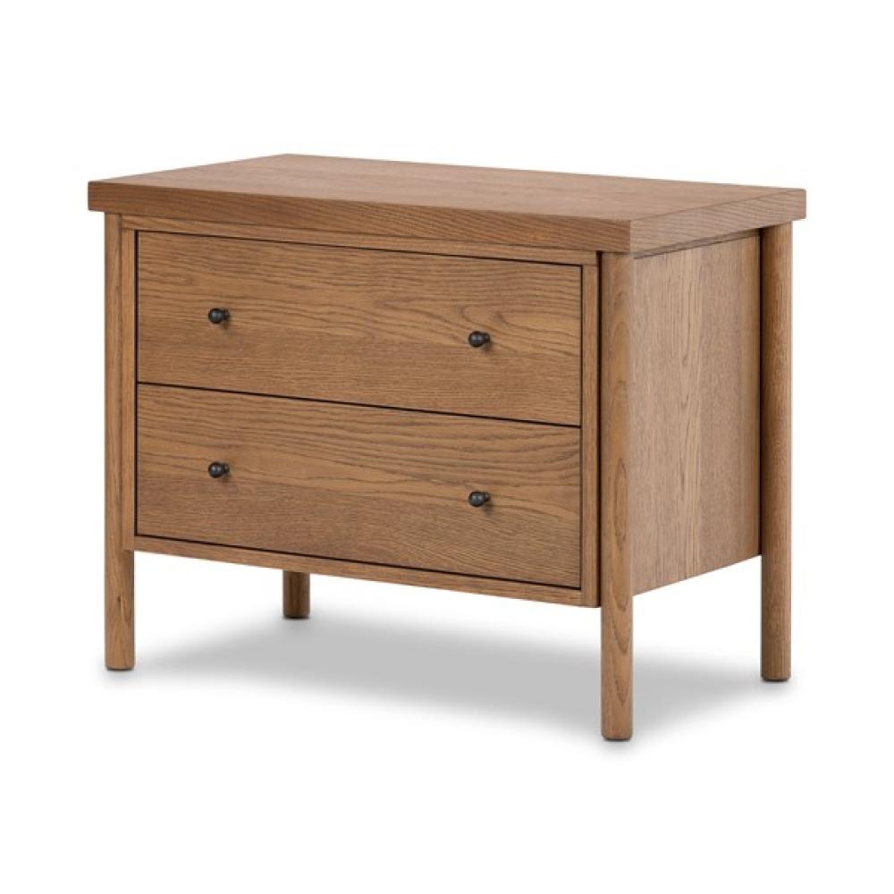 Amber Oak Wood 2 Drawer Nightstand 30 inch