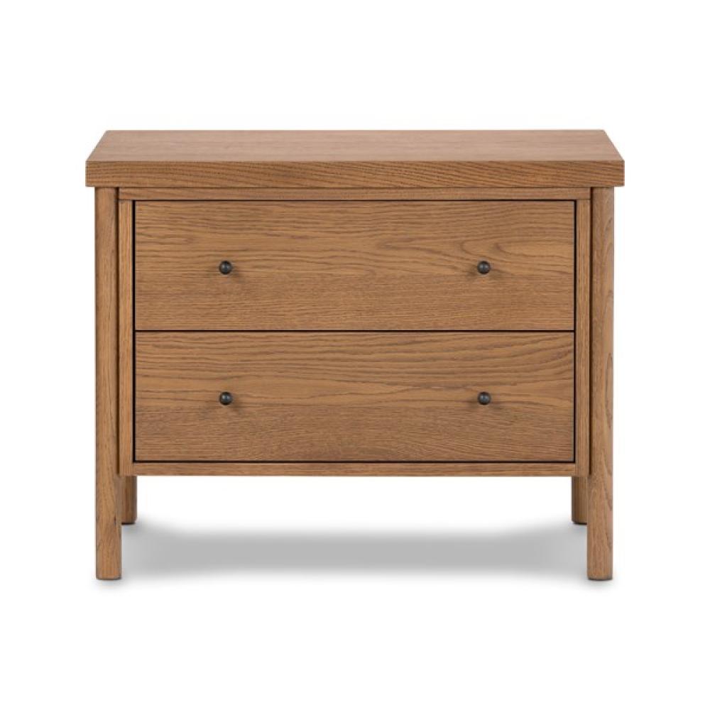 Amber Oak Wood 2 Drawer Nightstand 30 inch
