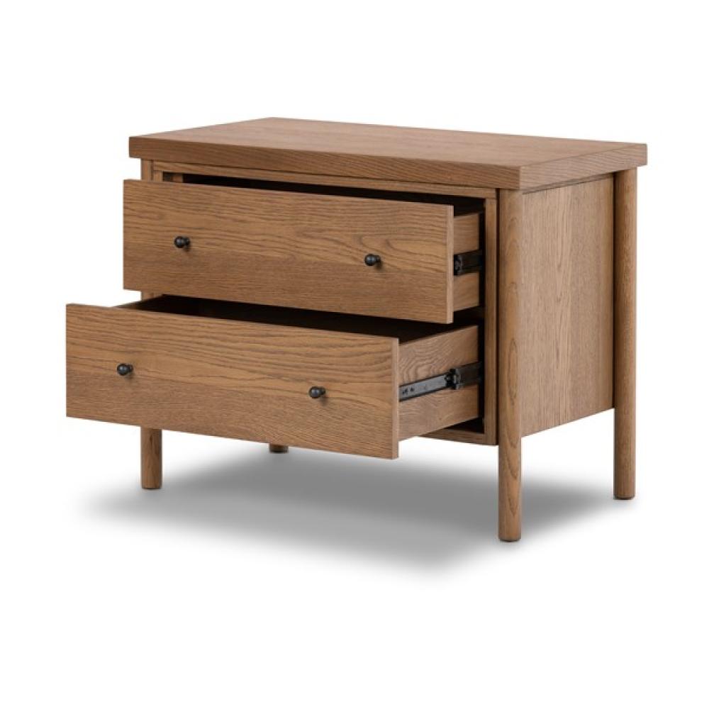 Amber Oak Wood 2 Drawer Nightstand 30 inch