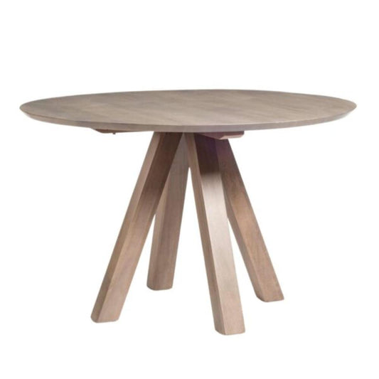 Angled Block Leg Mango Wood Round Dining Table Brown Misted Ash Finish 48 inch