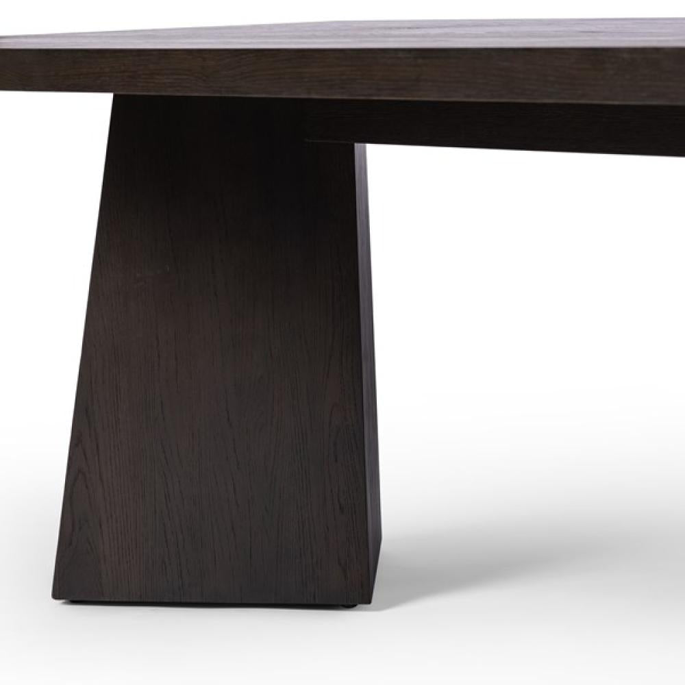 Angled Legs Rectangle Oak Wood Dining Table with Espresso Finish 96 inch