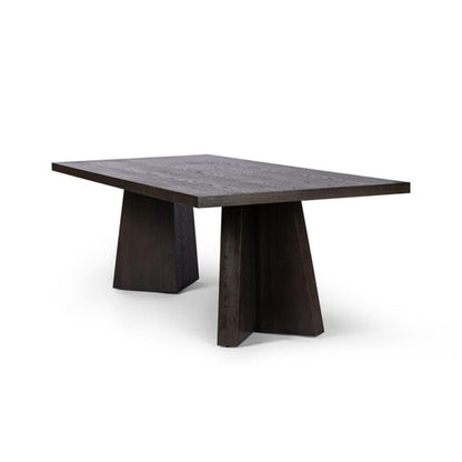 Angled Legs Rectangle Oak Wood Dining Table with Espresso Finish 96 inch