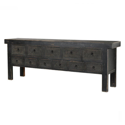 Antique Black Reclaimed Solid Pine Wood Primative Style Buffet Sideboard with Drawers 93 inch