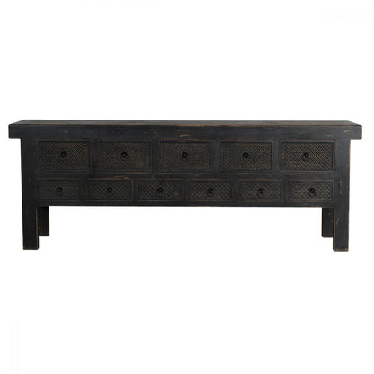 Antique Black Reclaimed Solid Pine Wood Primative Style Buffet Sideboard with Drawers 93 inch