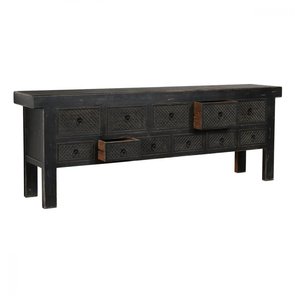 Antique Black Reclaimed Solid Pine Wood Primative Style Buffet Sideboard with Drawers 93 inch