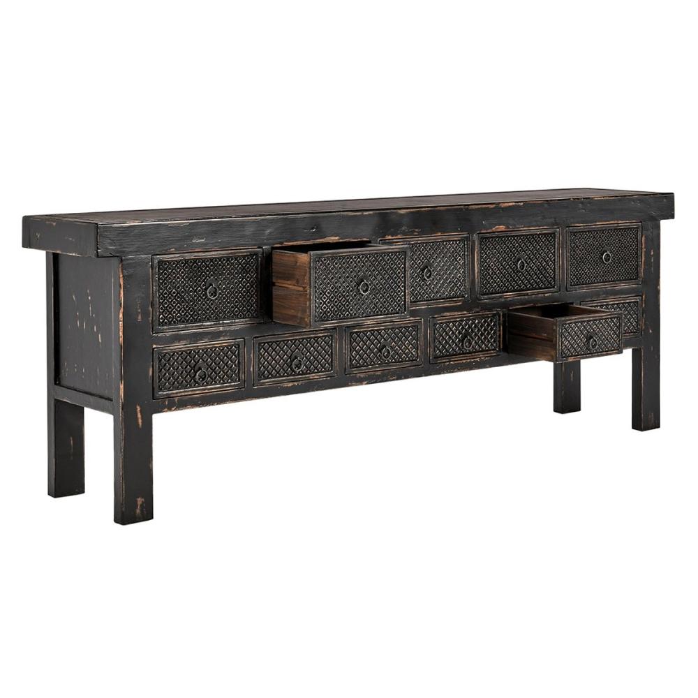 Antique Black Reclaimed Solid Pine Wood Primative Style Buffet Sideboard with Drawers 93 inch