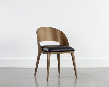 Antique Brass & Charcoal Black Leather Curved Back Dining Chair