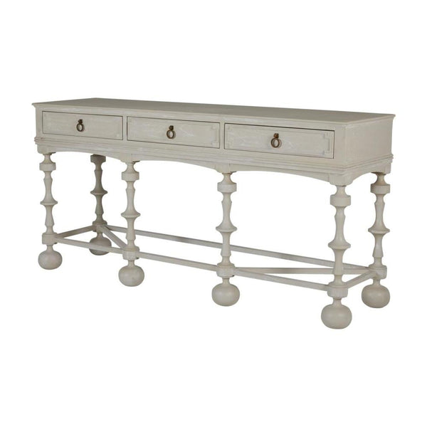 Antique Style Turned Legs French White Wood 3 Drawer Rectangular Console Table 76 inch