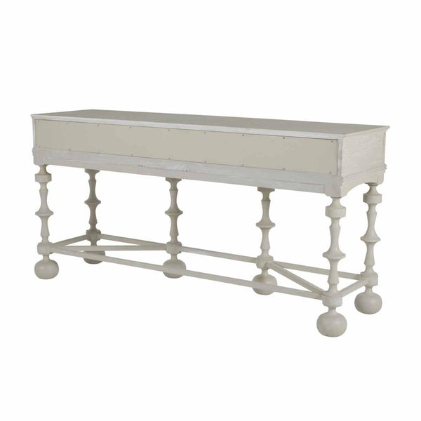 Antique Style Turned Legs French White Wood 3 Drawer Rectangular Console Table 76 inch