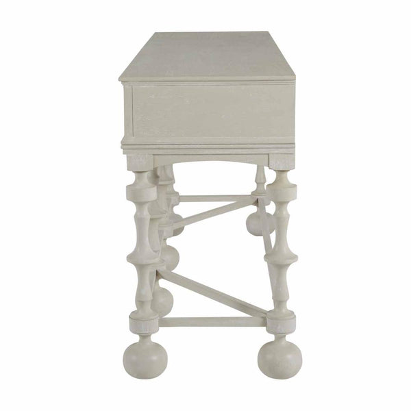 Antique Style Turned Legs French White Wood 3 Drawer Rectangular Console Table 76 inch