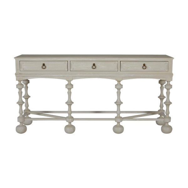 Antique Style Turned Legs French White Wood 3 Drawer Rectangular Console Table 76 inch