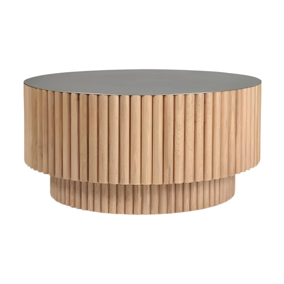 Antiqued Brass Top Reeded Round Oak Wood Coffee Table 37 inch – SLATE ...