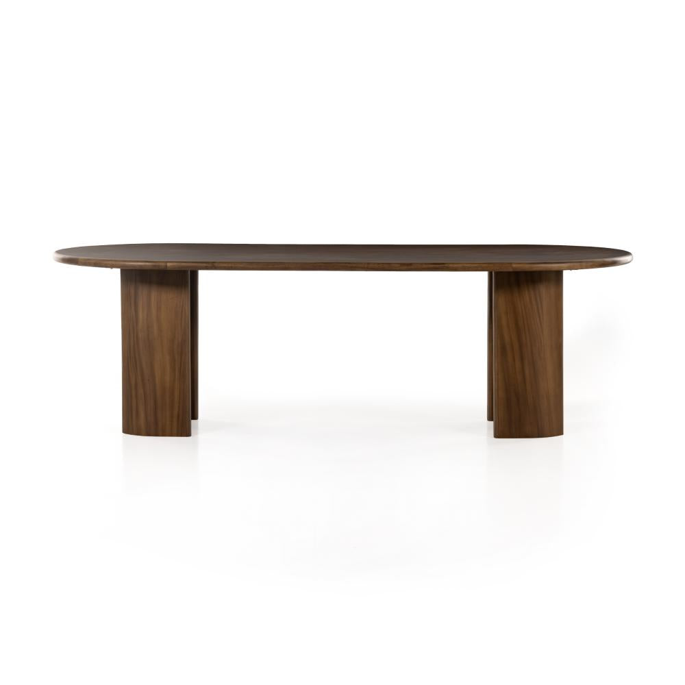 Arched Legs Oval Dining Table Caramel Brown Guanacaste Wood 98 inch