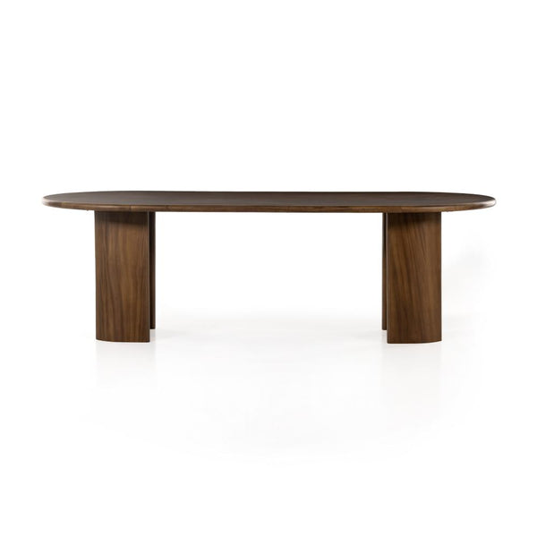 Arched Legs Oval Dining Table Caramel Brown Guanacaste Wood 98 inch