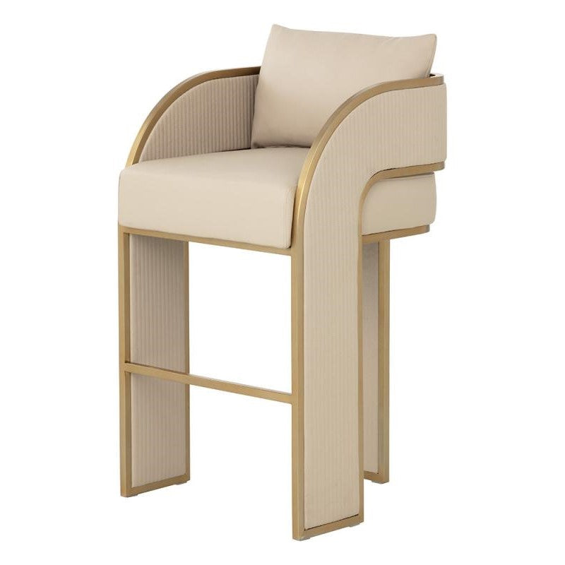 Art Deco Style Beige Faux Leather & Gold Bar Stool