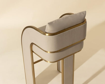 Art Deco Style Beige Faux Leather & Gold Bar Stool