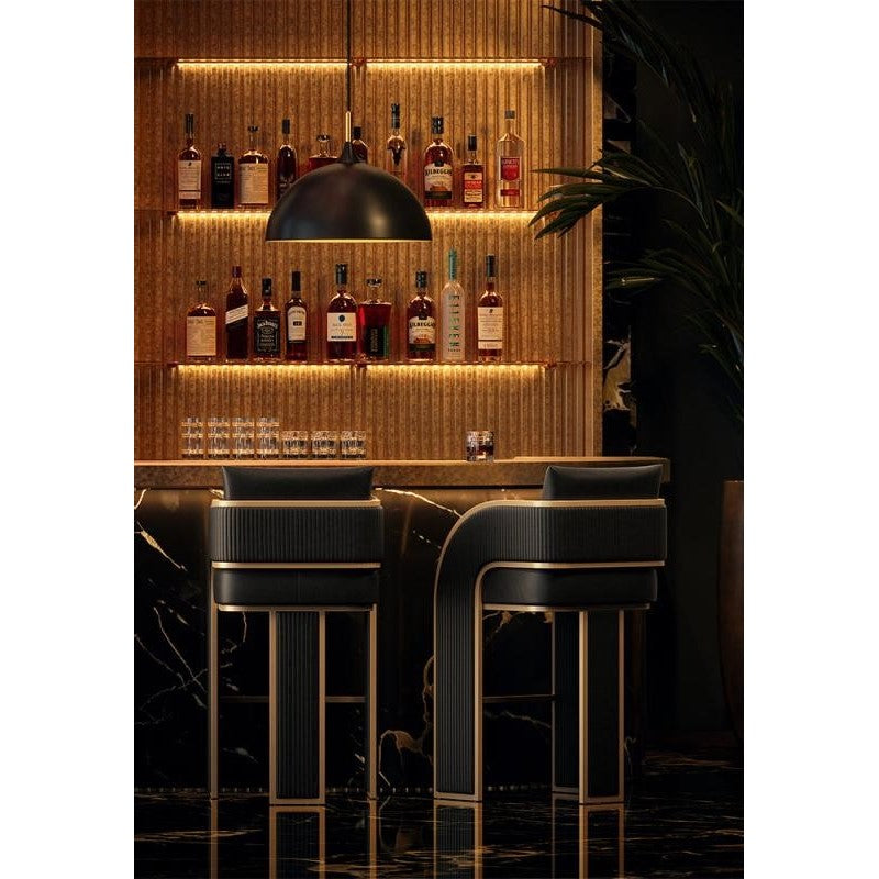 Art Deco Style Black Faux Leather & Gold Bar Stool