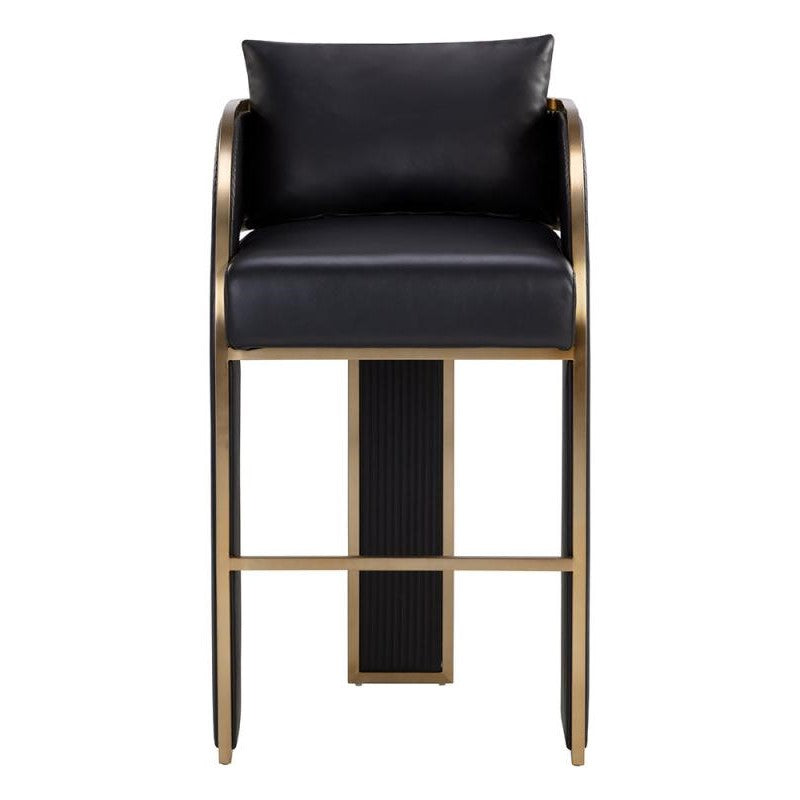 Art Deco Style Black Faux Leather & Gold Bar Stool