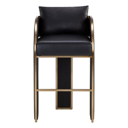 Art Deco Style Black Faux Leather & Gold Bar Stool