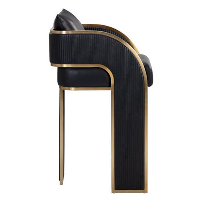 Art Deco Style Black Faux Leather & Gold Bar Stool