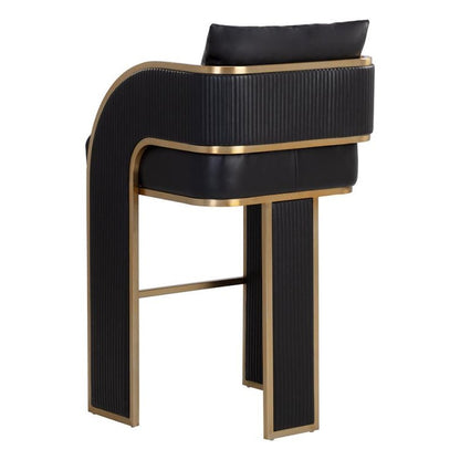 Art Deco Style Black Faux Leather & Gold Bar Stool