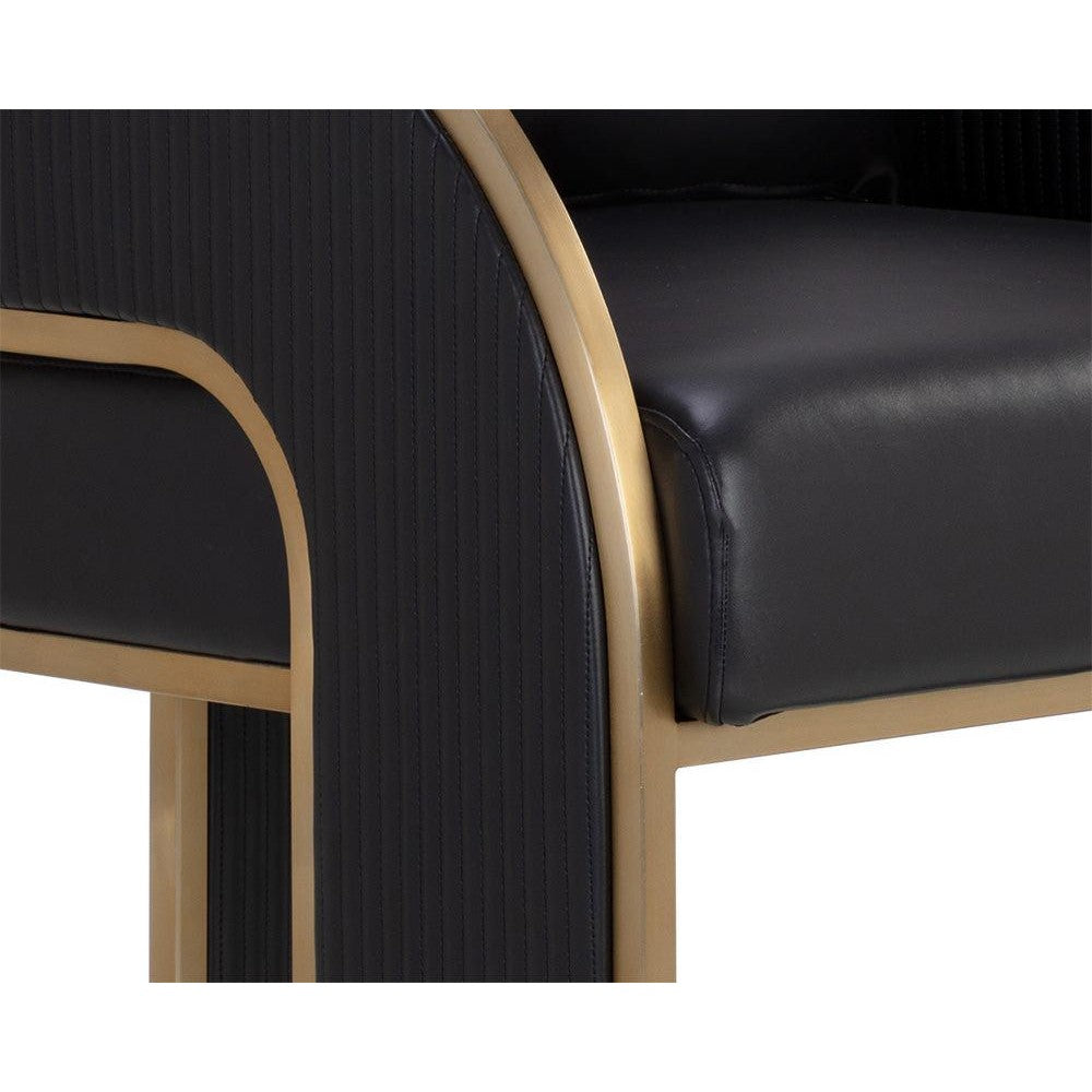 Art Deco Style Black Faux Leather & Gold Bar Stool