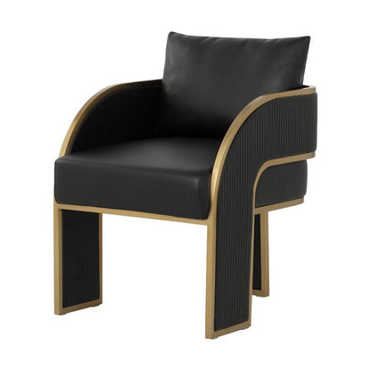 Art Deco Style Black Faux Leather & Gold Dining Chair Armchair