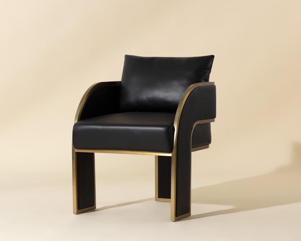 Art Deco Style Black Faux Leather & Gold Dining Chair Armchair