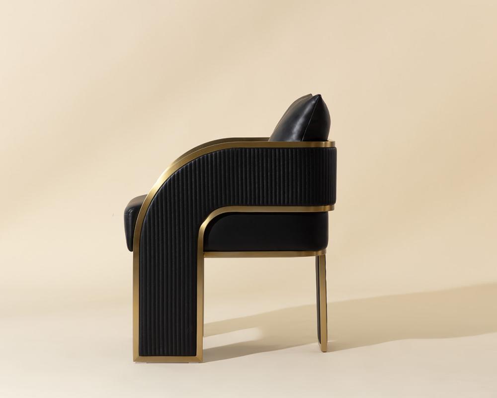 Art Deco Style Black Faux Leather & Gold Dining Chair Armchair