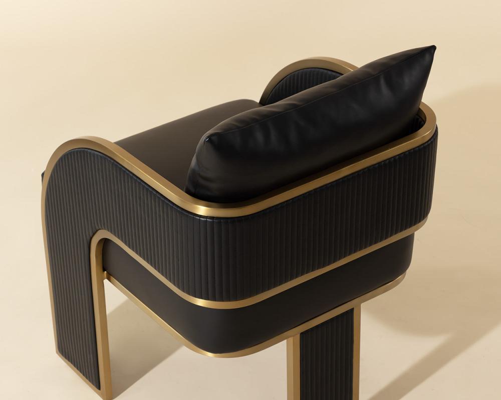 Art Deco Style Black Faux Leather & Gold Dining Chair Armchair