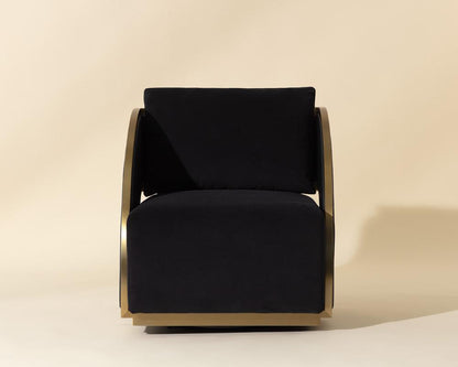 Art Deco Style Black Faux Leather & Gold Swivel Lounge Chair