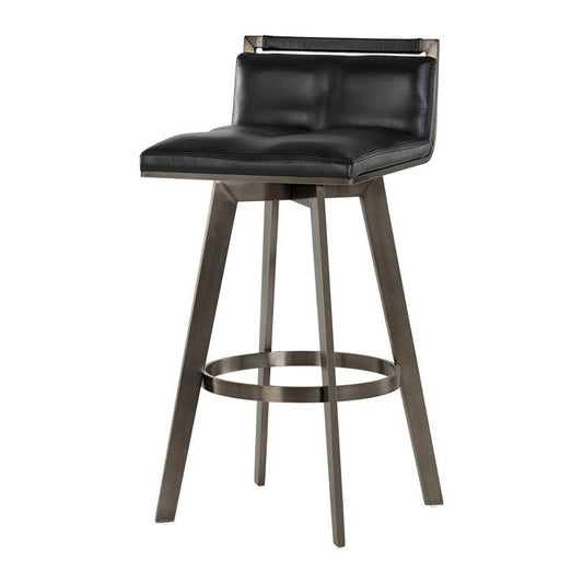 Art Deco Style Black Faux Leather Low Back Swivel Bar Stool