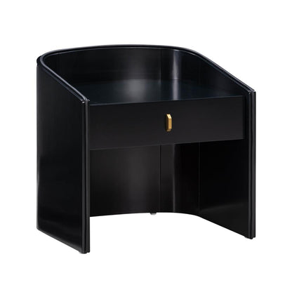 Art Deco Style Curved Black Lacquer 1 Drawer Nightstand 22 inch