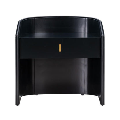 Art Deco Style Curved Black Lacquer 1 Drawer Nightstand 22 inch