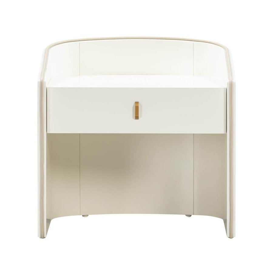 Art Deco Style Curved Cream Lacquer 1 Drawer Nightstand 22 inch