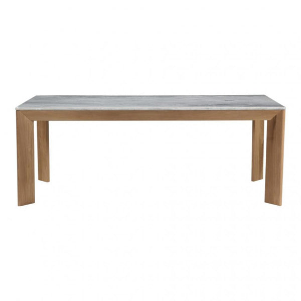 Ashen Grey Marble Top & Solid Oak Wood Rectangle Dining Table 80 inch