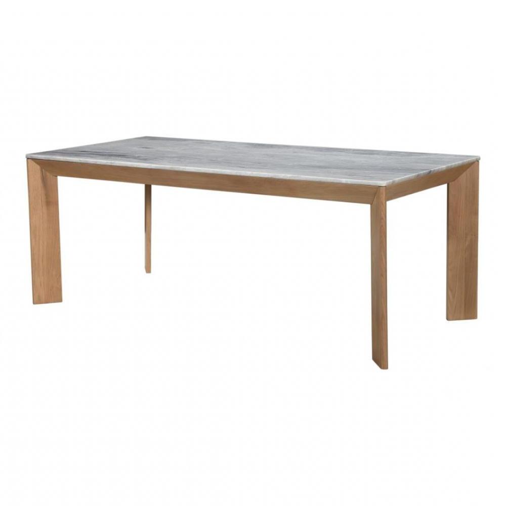 Ashen Grey Marble Top & Solid Oak Wood Rectangle Dining Table 80 inch