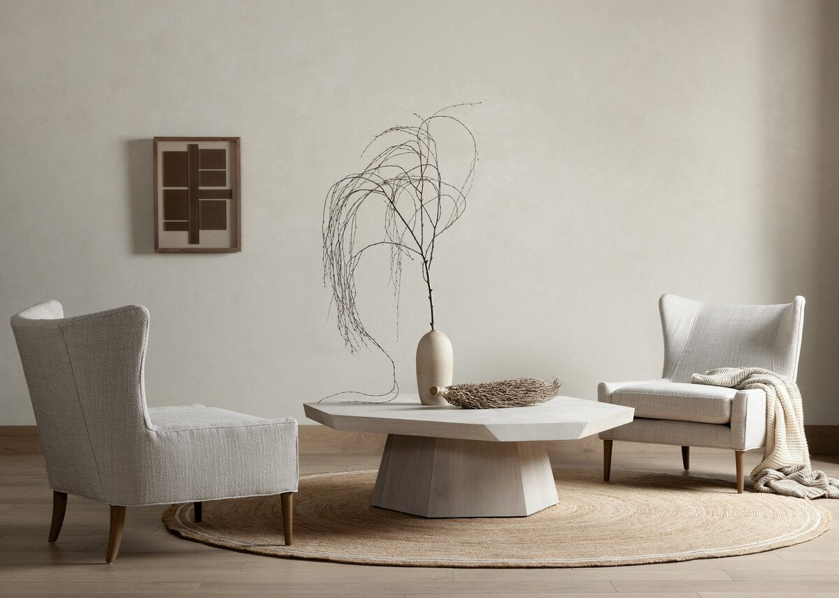 Asymmetric Octagon Light Wash Walnut Wood Coffee Table 53 inch