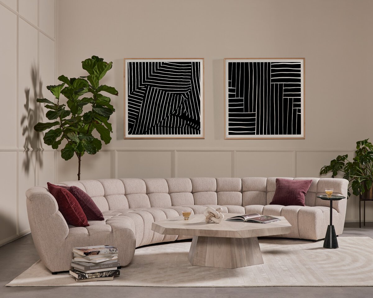 Asymmetric Octagon Light Wash Walnut Wood Coffee Table 53 inch