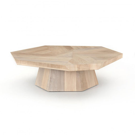 Asymmetric Octagon Light Wash Walnut Wood Coffee Table 53 inch