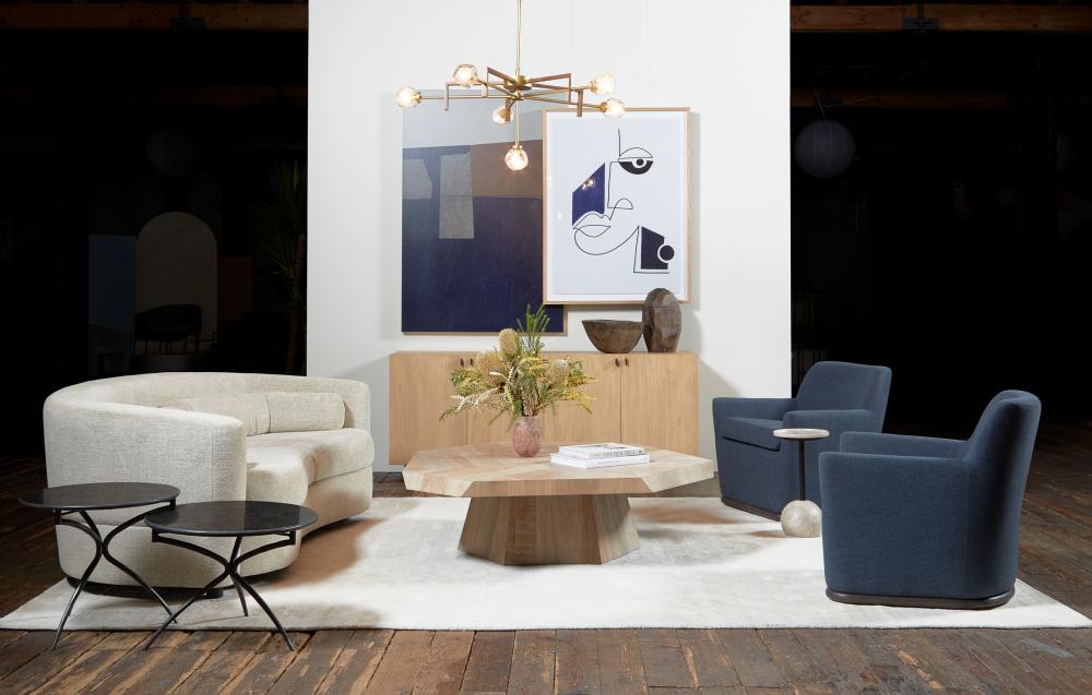 Asymmetric Octagon Light Wash Walnut Wood Coffee Table 53 inch