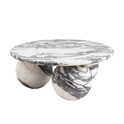 Ball Foot Italian White & Grey Marble Round Coffee Table 35 inch