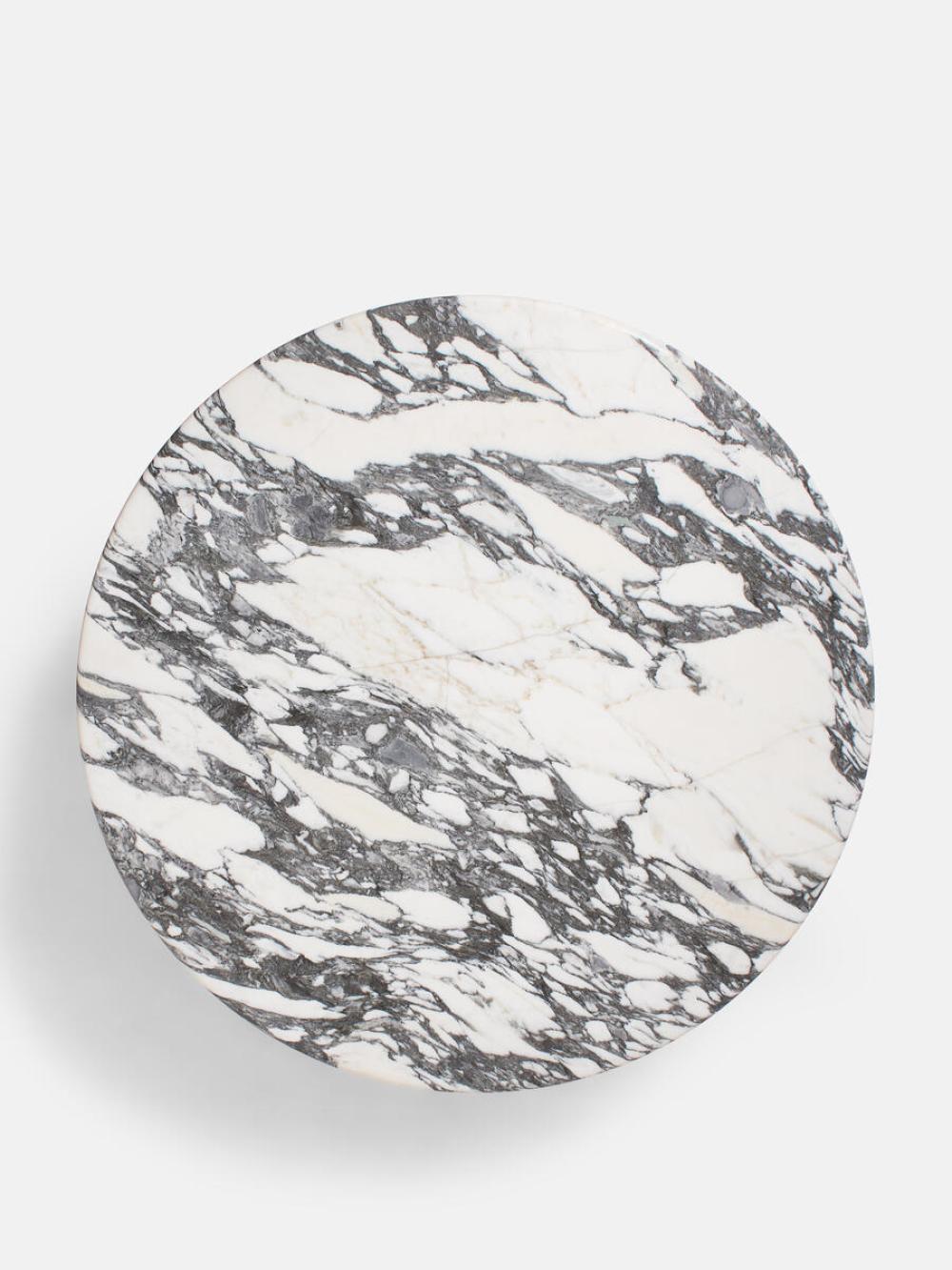 Ball Foot Italian White & Grey Marble Round Coffee Table 35 inch