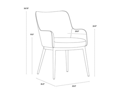 Barrel Back Dining Armchair Beige Linen & Antique Brass Steel Frame