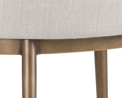 Barrel Back Dining Armchair Beige Linen & Antique Brass Steel Frame