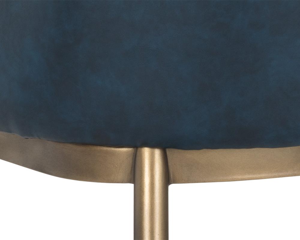 Barrel Back Dining Armchair Blue Faux Leather & Antique Brass Steel Frame