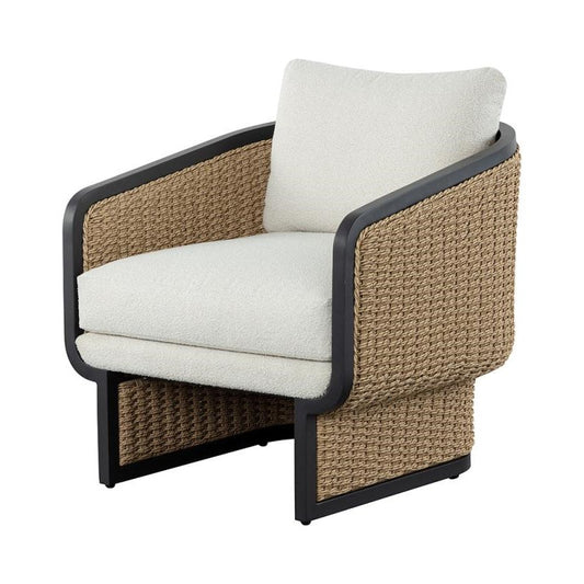 Barrel Back Wicker Boucle Cream Lounge Chair Indoor Outdoor