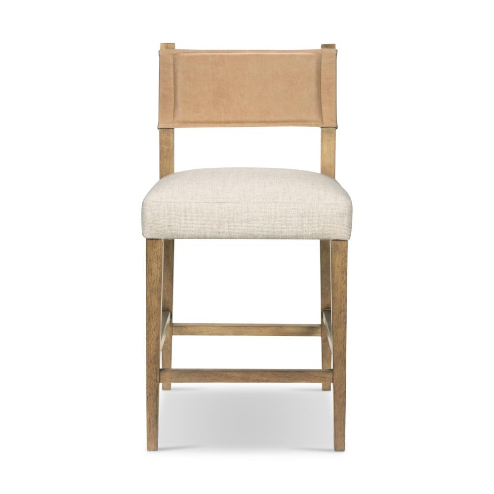 Beige Leather Back Counter Stool with Performance Fabric Seat Cushion