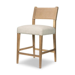 Beige Leather Back Counter Stool with Performance Fabric Seat Cushion