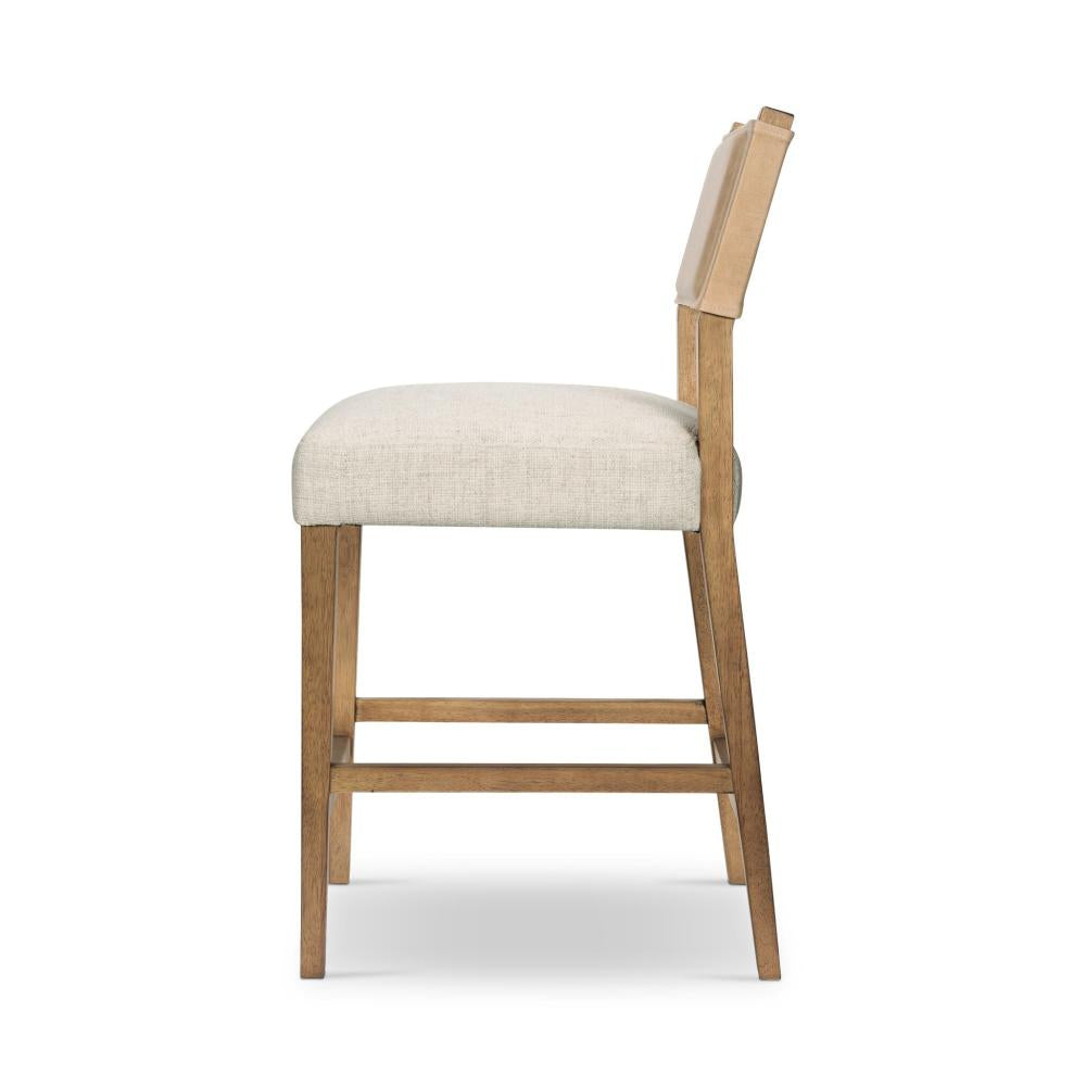 Beige Leather Back Counter Stool with Performance Fabric Seat Cushion